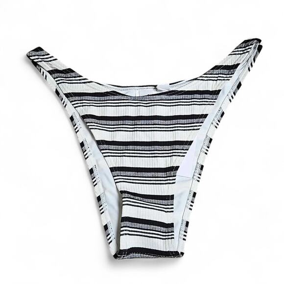 NWT Twin Striped High Rise Cheeky Bikini Bottom Sz M - Picture 1 of 10